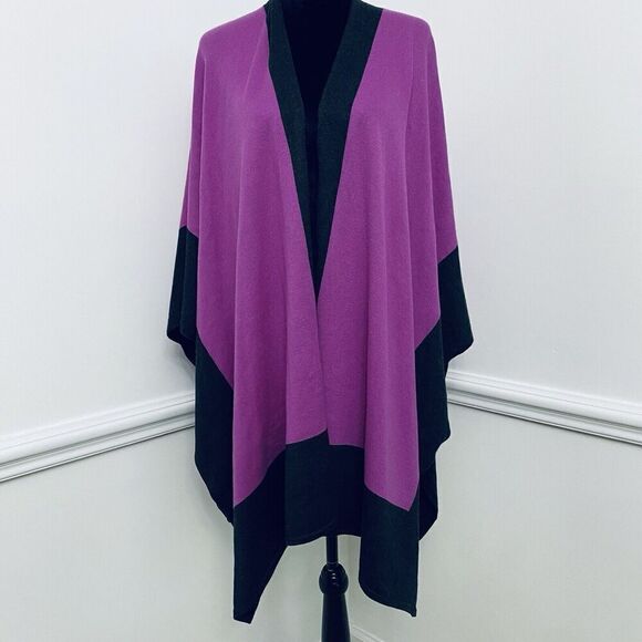 Ralph Lauren Colorblock Knit Poncho Cape Small Pink Purple Gray - Picture 1 of 9